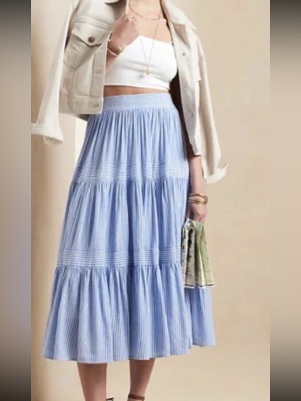 Banana Republic women Striped Maxi Skirt Sz S Blue & White Lined Pull On Hi Rise